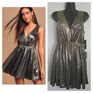 Lulu's Under The Lights Gold Metallic Skater Mini Dress